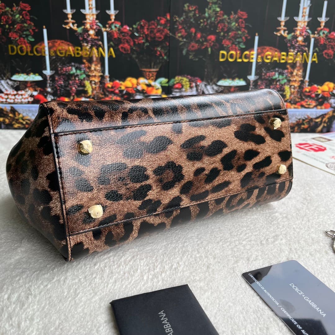 Dolce & Gabbana Miss Sicily top handle bag with Majolica and Leopard print leather High