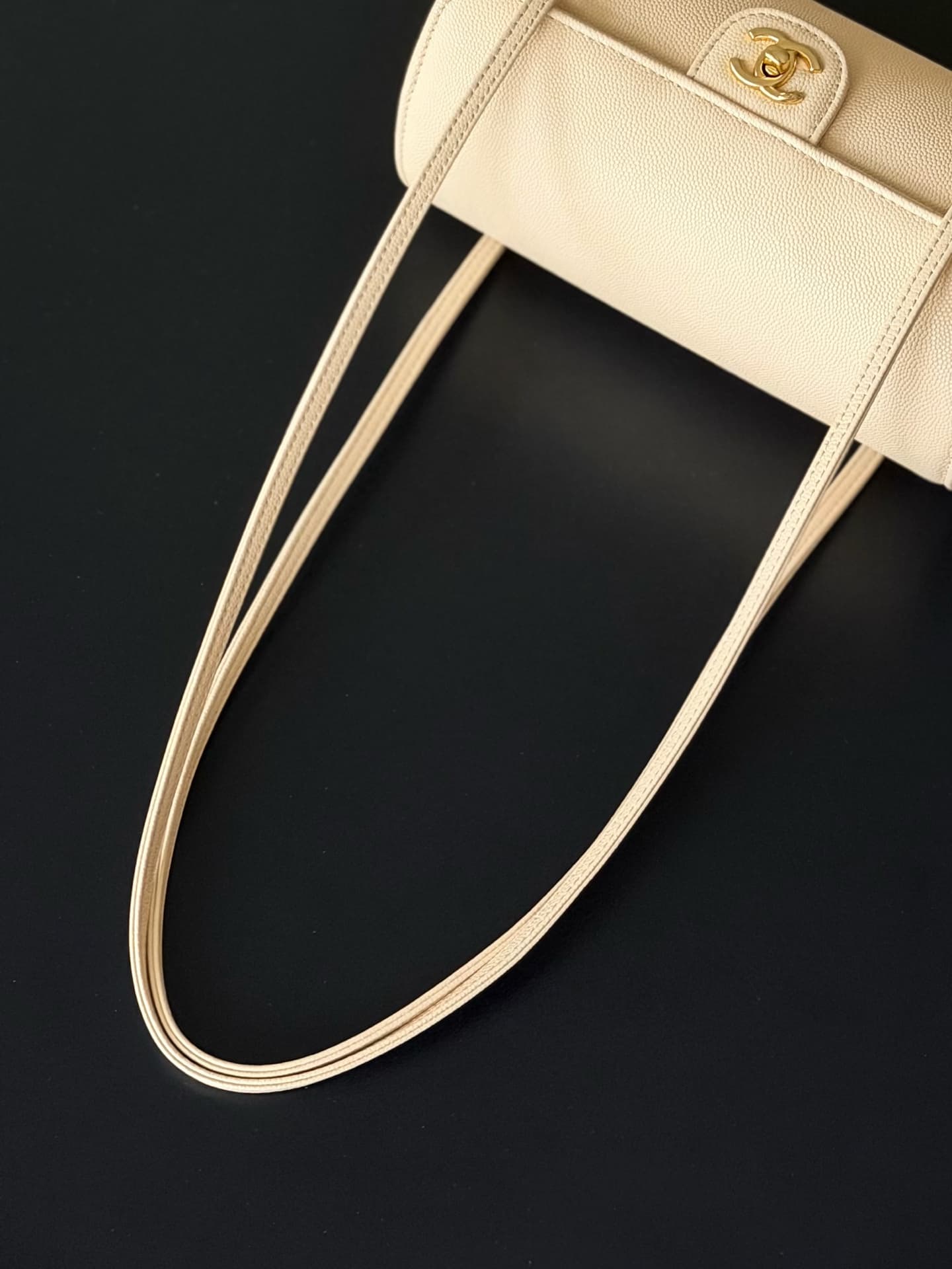 Chanel Small Bowling Bag Grained Shiny Calfskin & Gold-Tone Metal Beige AS6143 High