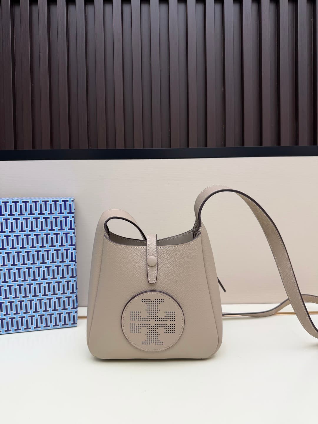Tory Burch Miller Swing Crossbody bag Grey Pebbled leather High
