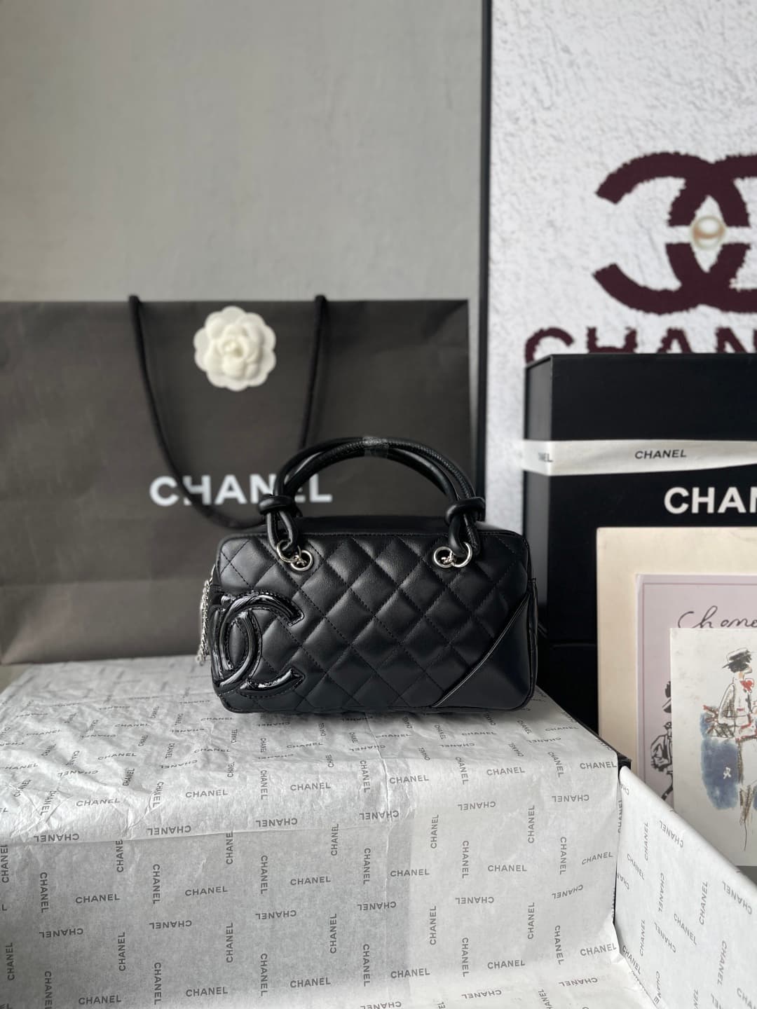 Chanel Cambon Ligne Bowler bag Calfskin & Silver-Tone Metal AS25172 Black High