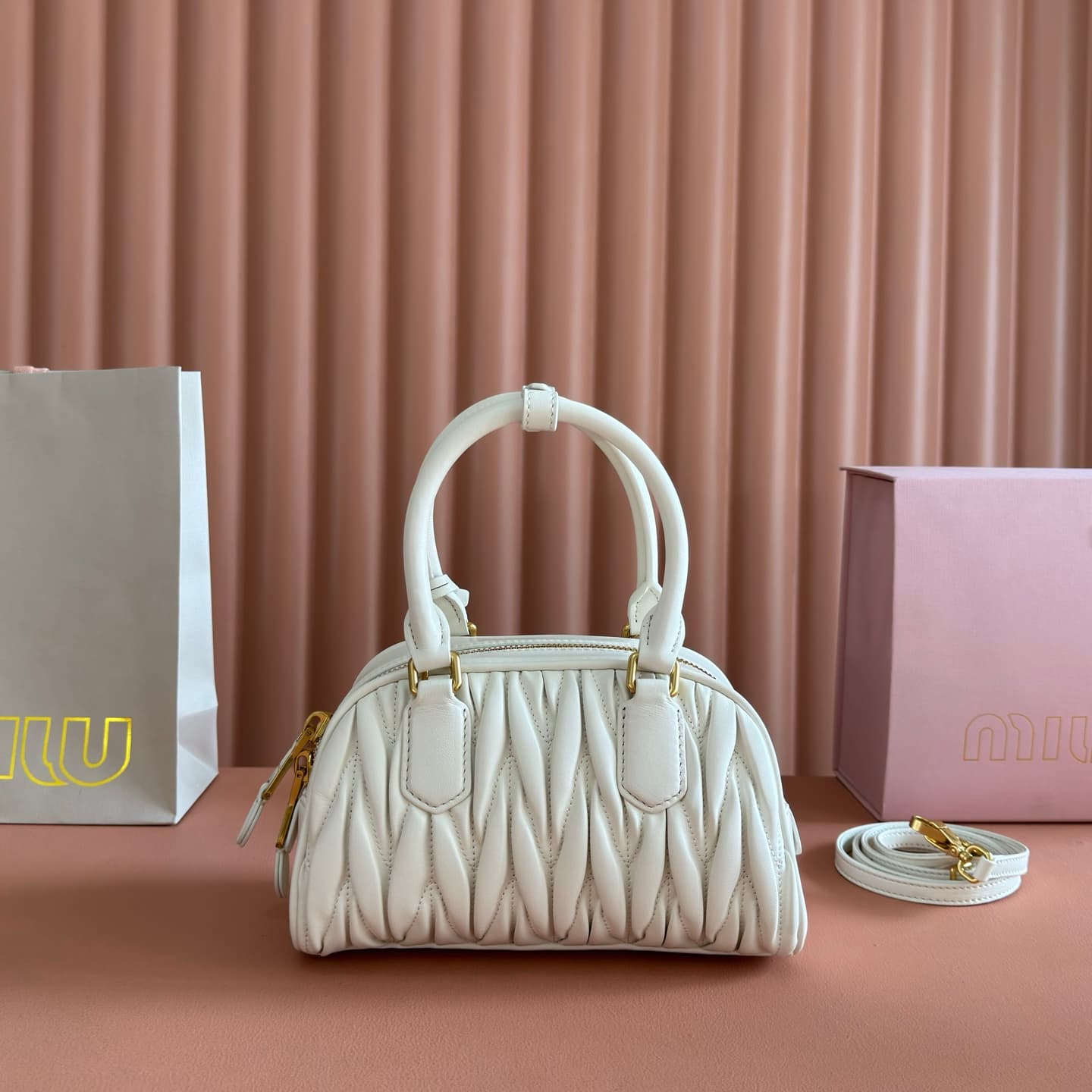 Miu Miu Arcadie Matelassé nappa leather bag White 5BB191 TOP