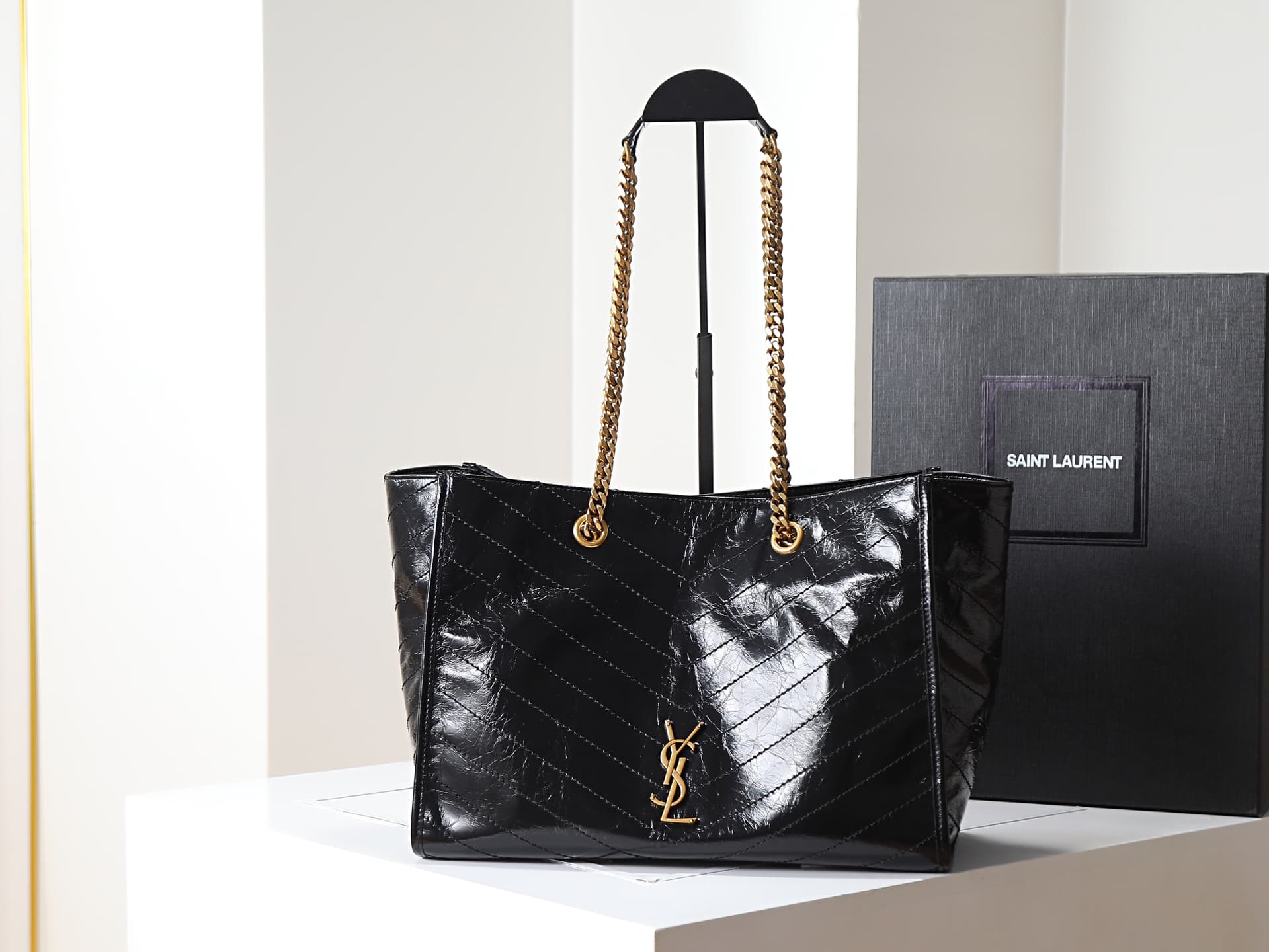 Saint Laurent Niki Shopping Tote Bag Calf Leather In Black 871151 High