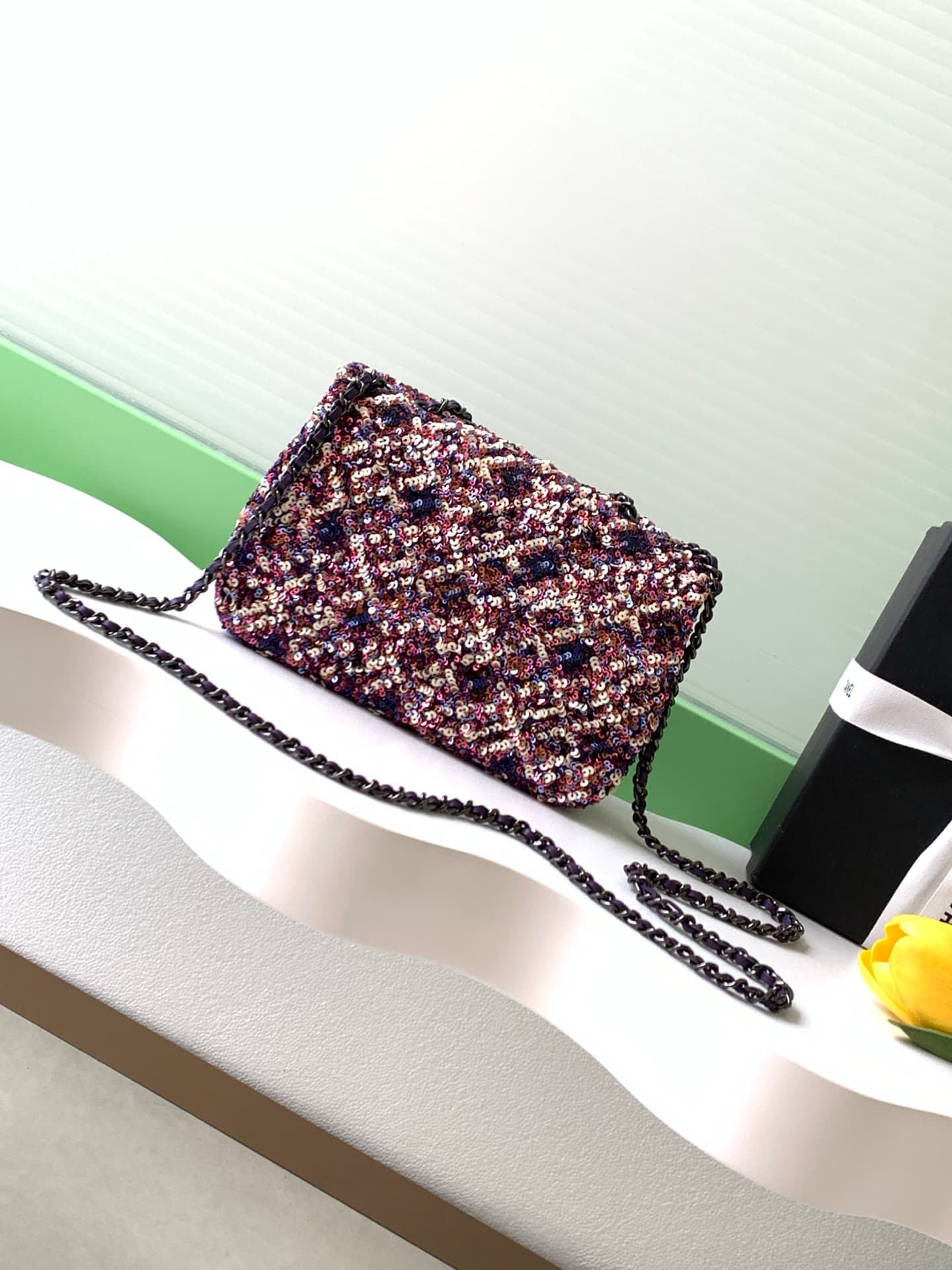 Chanel Flap Bag Sequins & Black-Tone Metal AS4561  A