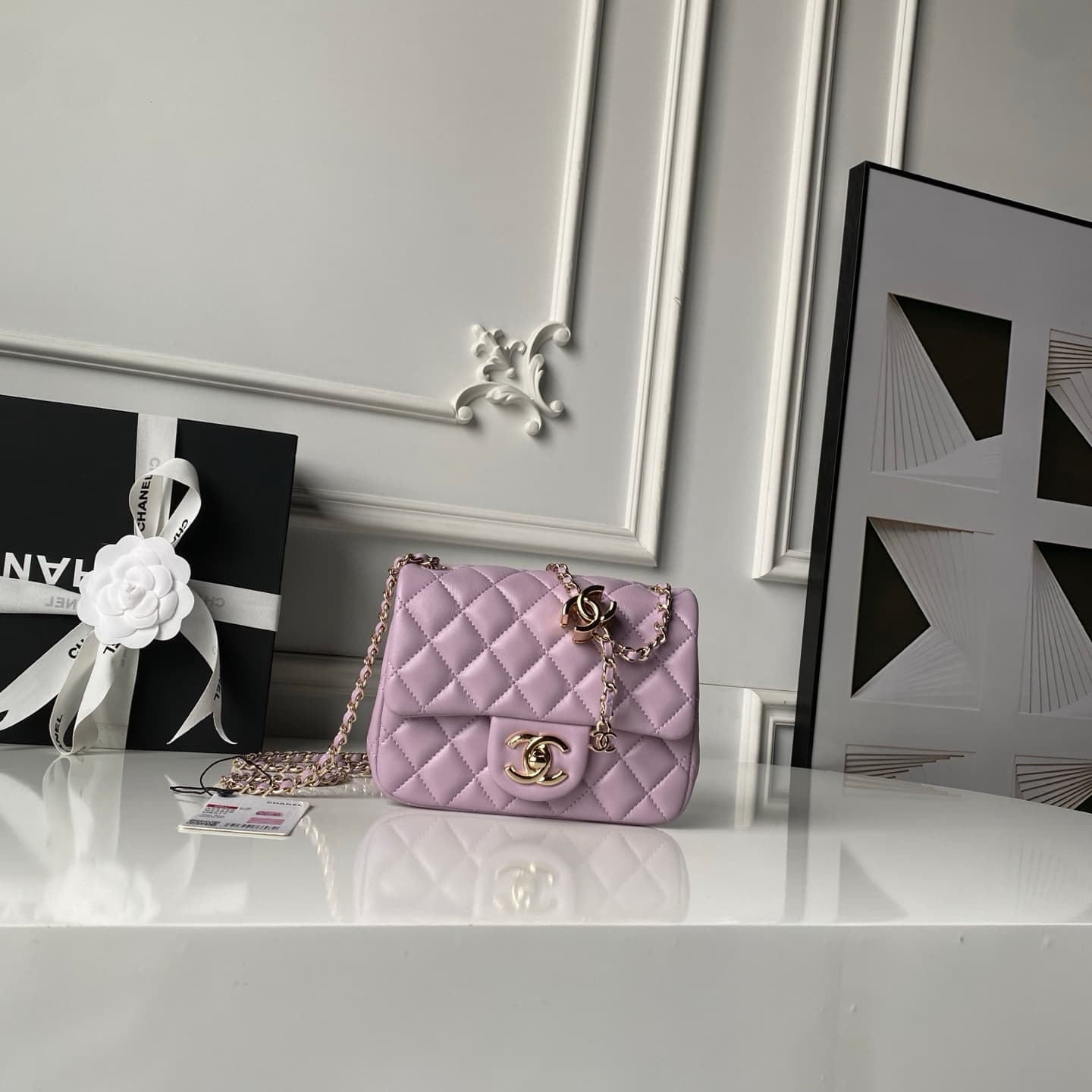 Chanel Mini Classic Flap Bag Lambskin & Gold-Tone Metal AS5758 Light Purple High