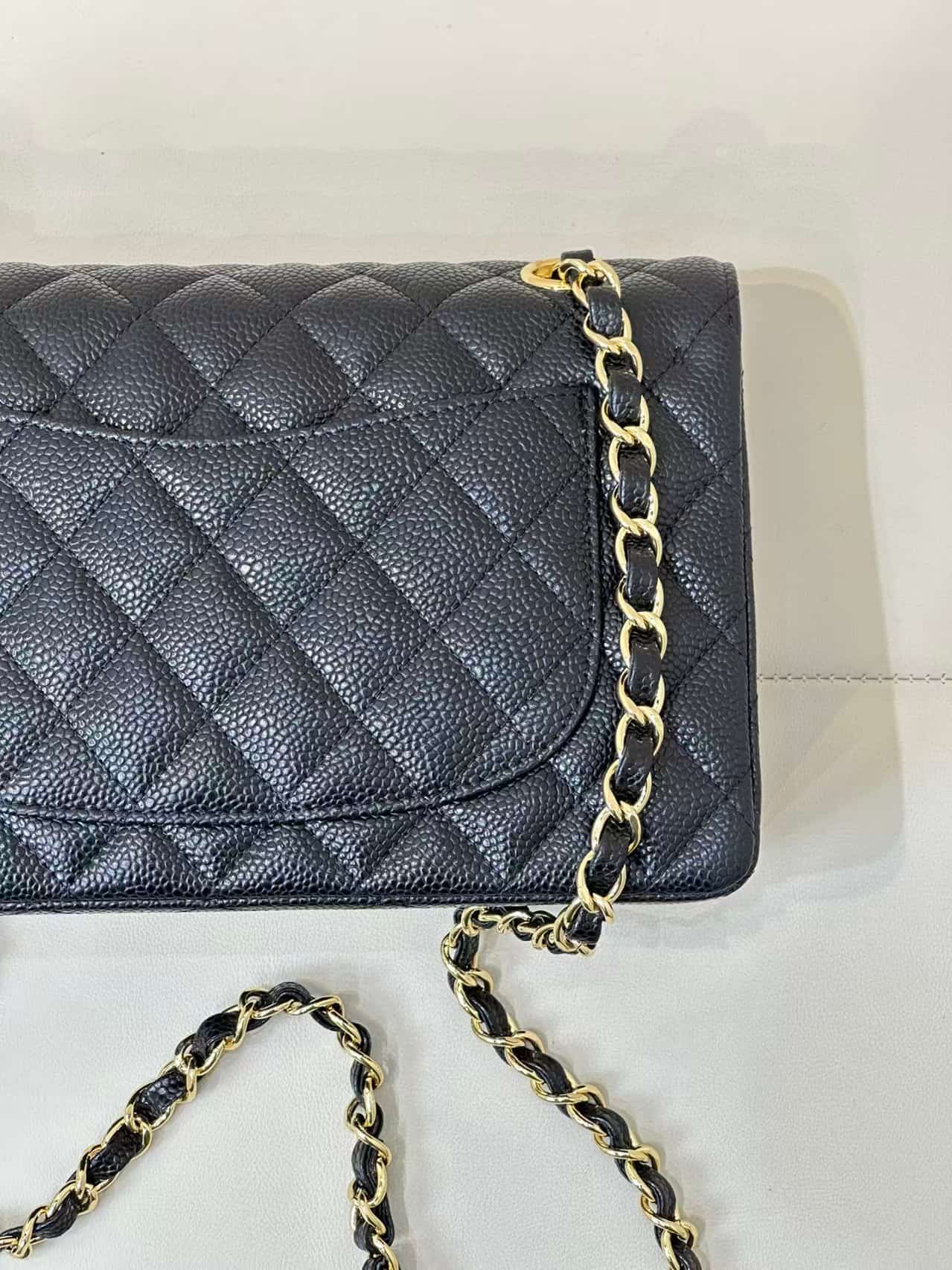 Chanel Small Classic Handbag Grained Calfskin & Gold-Tone Metal Black TOP