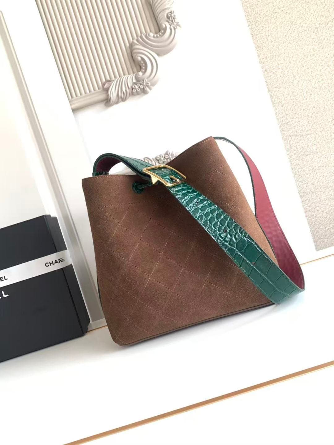 Chanel Small Bucket Bag Suede Calfskin & Gold-Tone Metal Coffee AS6584 A