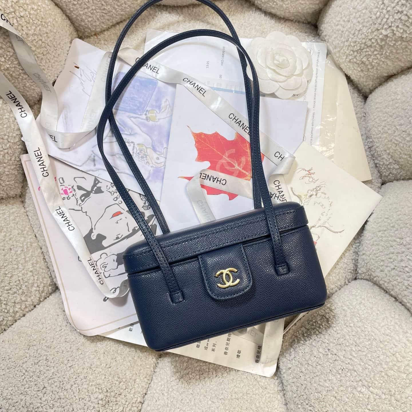 Chanel Long Vanity with Leather Strap Grained Shiny Calfskin & Gold-Tone Metal Navy Blue AP5067 A