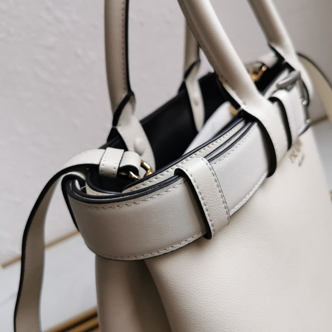 Prada Buckle small leather handbag with belt 1BA434 White/Black High