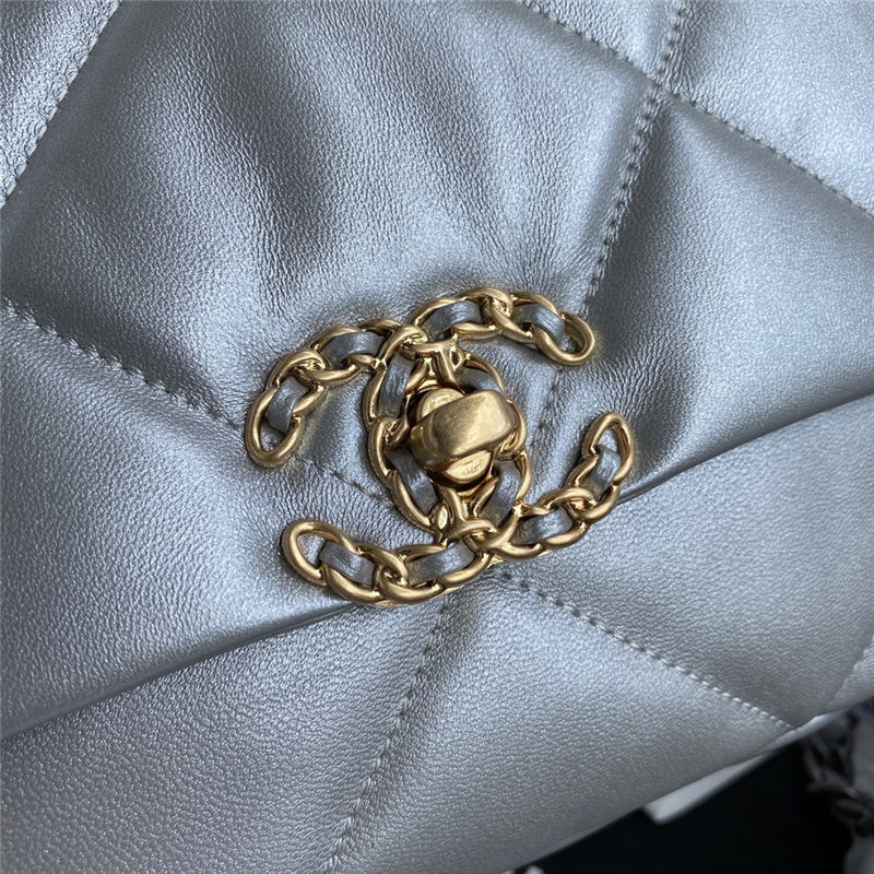 Chanel 19 Flap Bag Lambskin Silver High