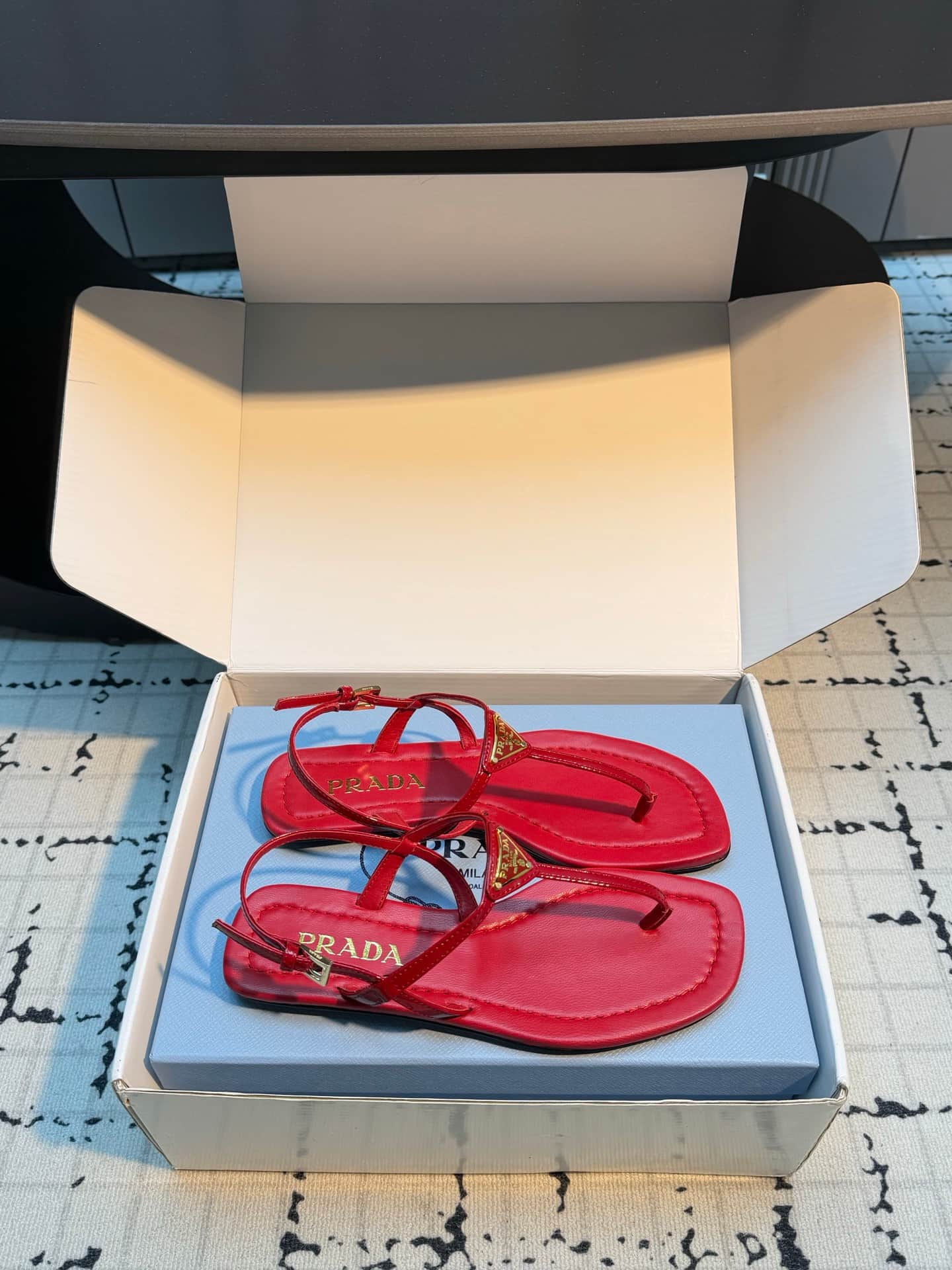 Prada Patent Leather Thong Sandals Shoes Women