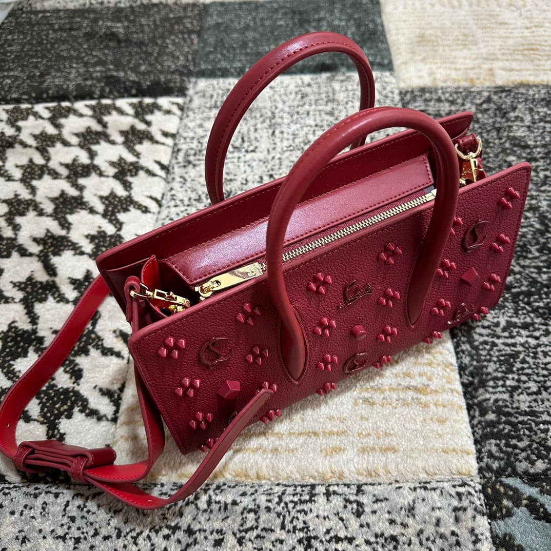Christian Louboutin Paloma leather tote bag in red with spikes &studs High