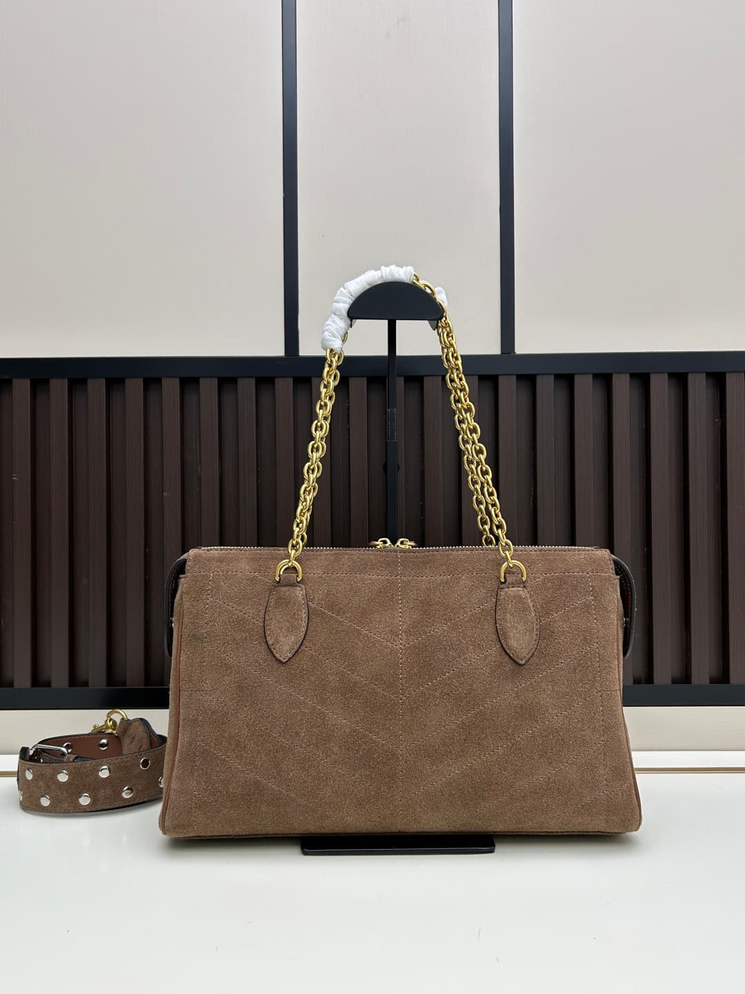 Valentino VLogo Garavani Panthea Shoulder Bag Dark Brown Suede Mid