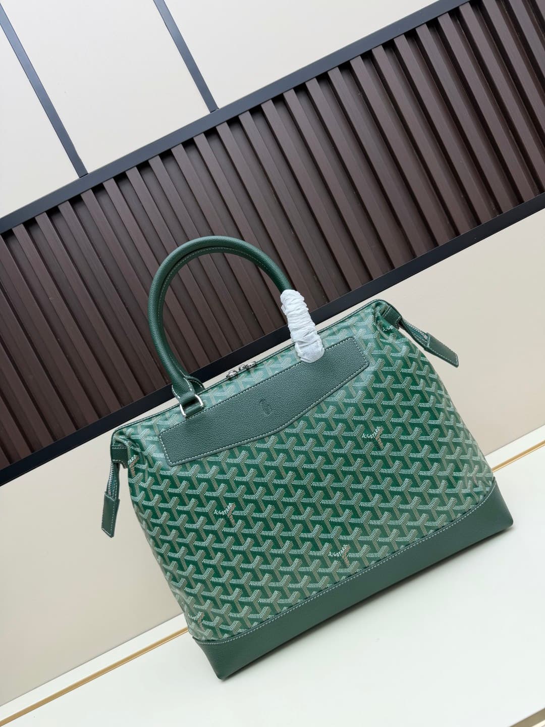 Goyard Cisalpin Document Case Green Chevron Print Coated Canvas Mid
