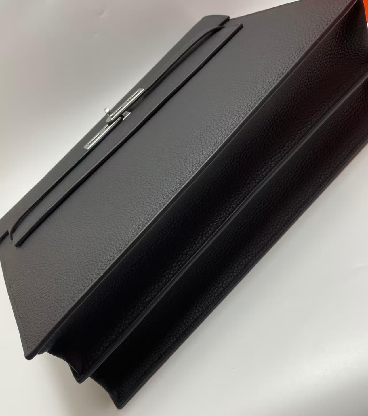 Hermes Kelly Depeche 38 Briefcase In Black Calfskin WAX High