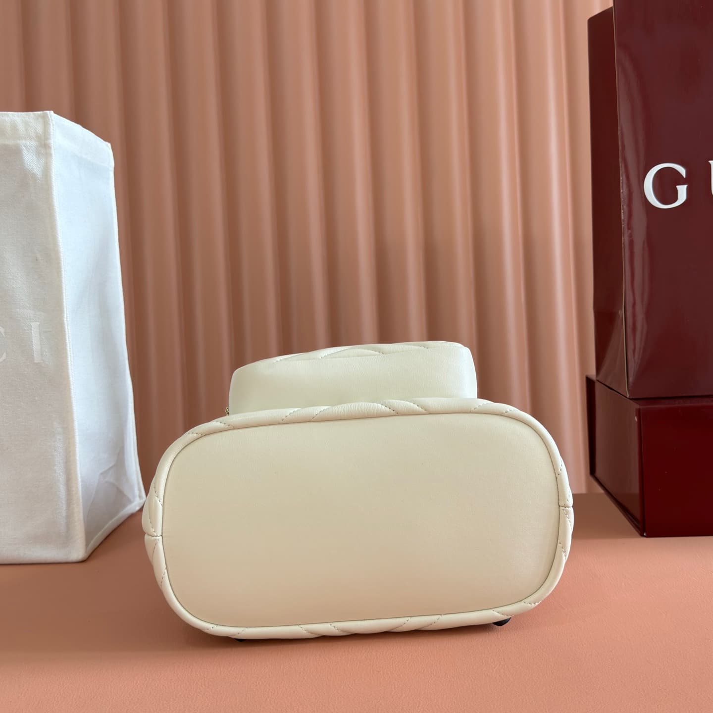 Gucci GG Marmont Small Backpack White Matelassé Chevron Nappa Leather 861878  High