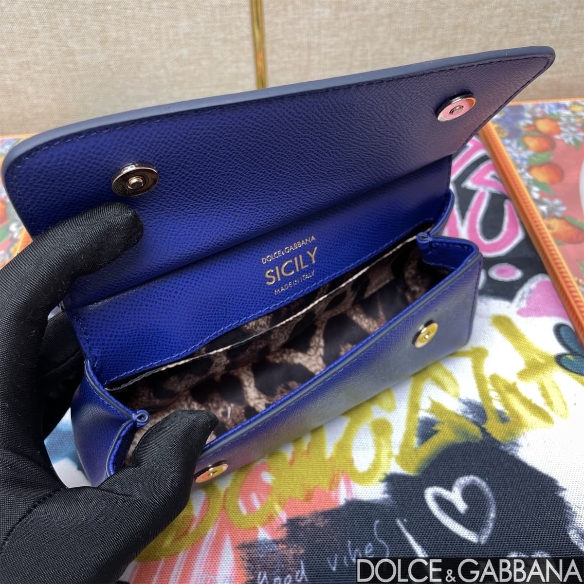 Dolce & Gabbana Miss Sicily top handle bag calfskin leather Royal blue high