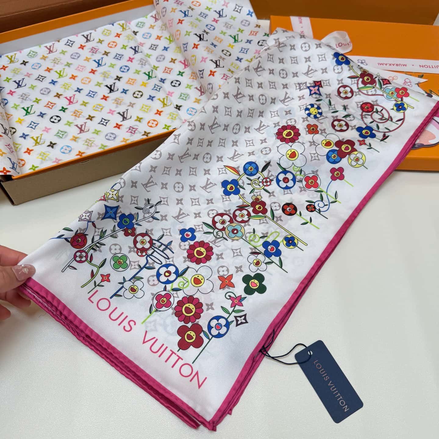 Louis Vuitton x Takashi Murakami Monogram Superflat Flowers Square 90 scarves