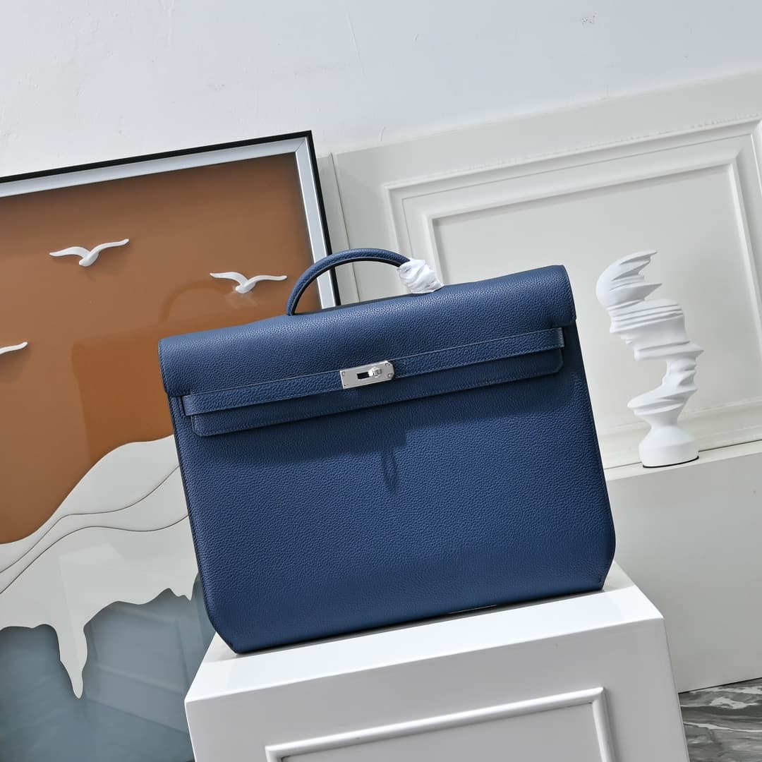 Hermes Kelly depeches Togo 36 briefcase In Dark Blue CalfskIn WAX High