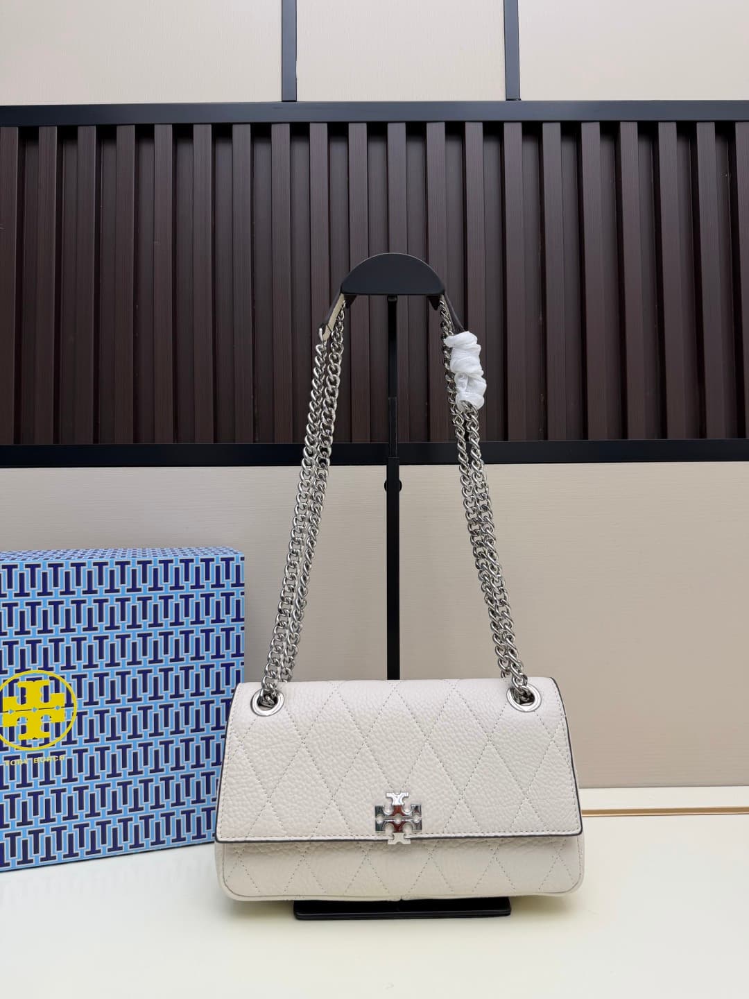 Tory Burch Charlie Small Quilted Leather Shoulder Bag White High