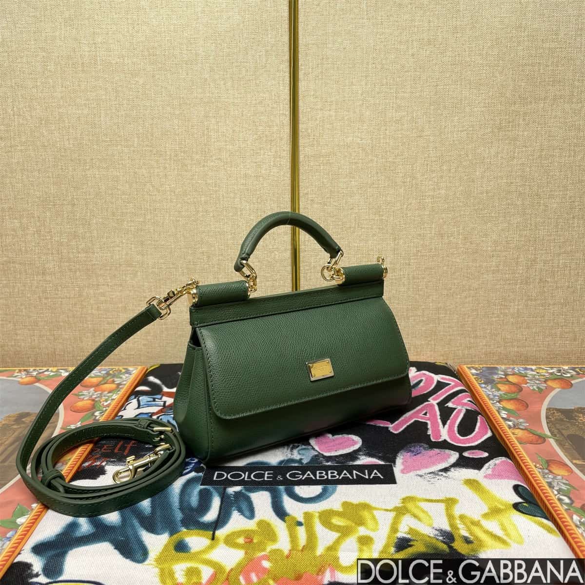 Dolce & Gabbana Miss Sicily top handle bag calfskin leather Green high