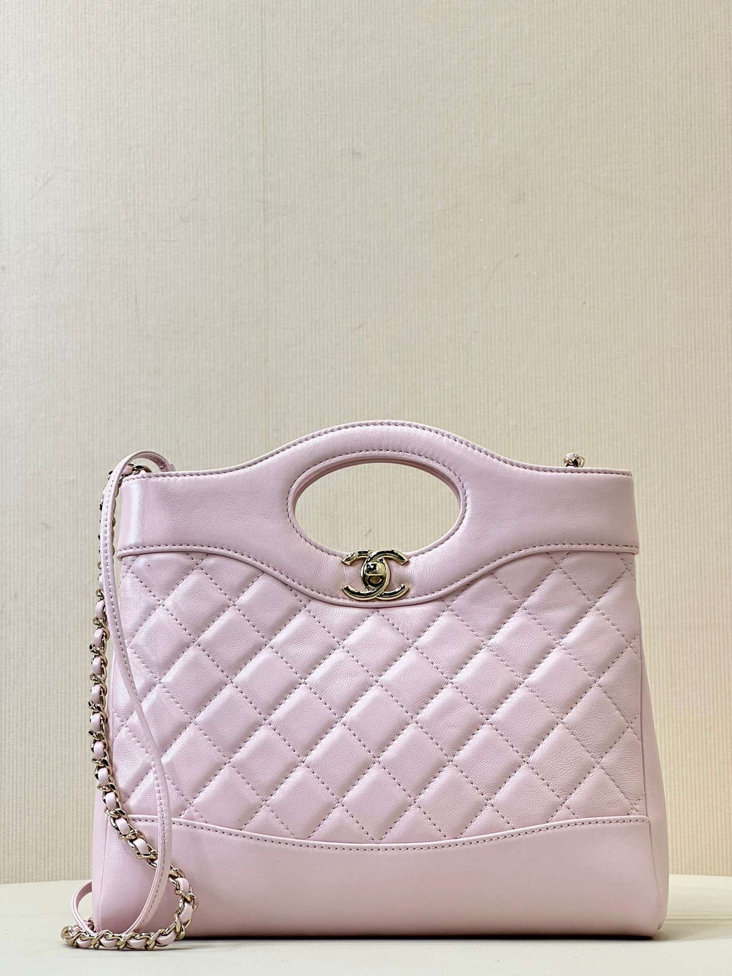CHANEL 31 Mini Shopping Bag Shiny Lambskin & Gold-Tone Metal AS4133 Pink TOP