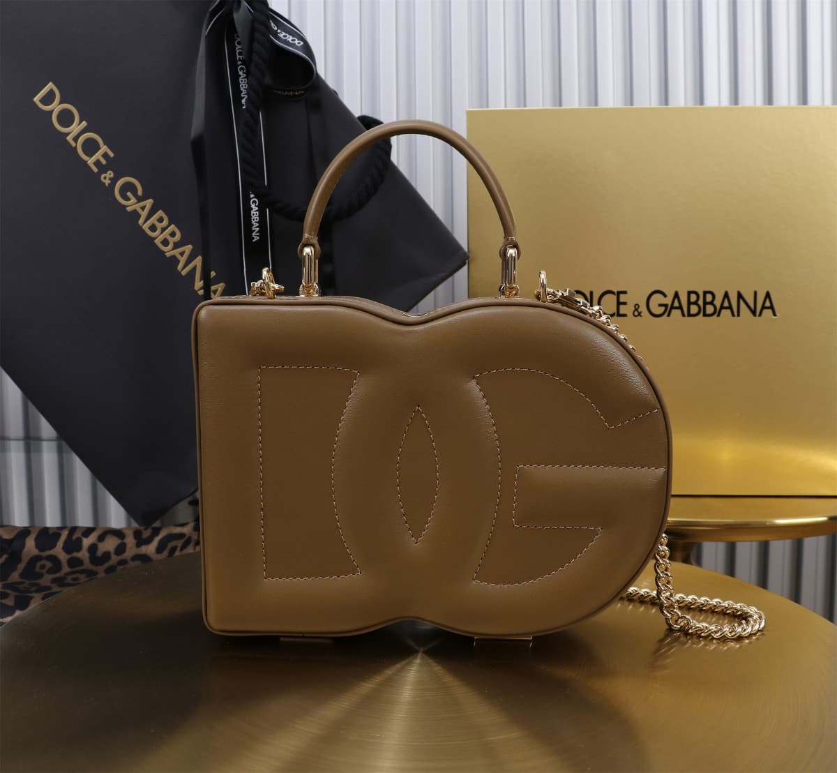 Dolce & Gabbana dark brown leather DG Logo handbag high
