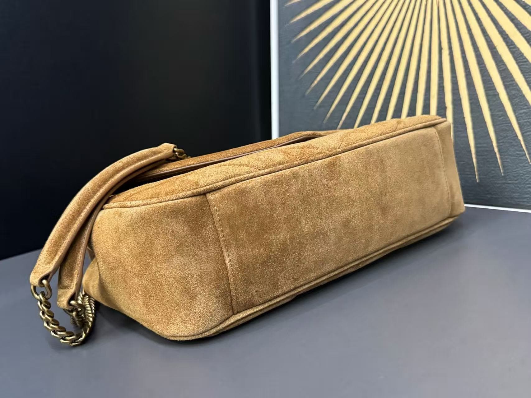 Saint Laurent LOULOU Medium in MATELASSÉ Suede Caramel Cognac High