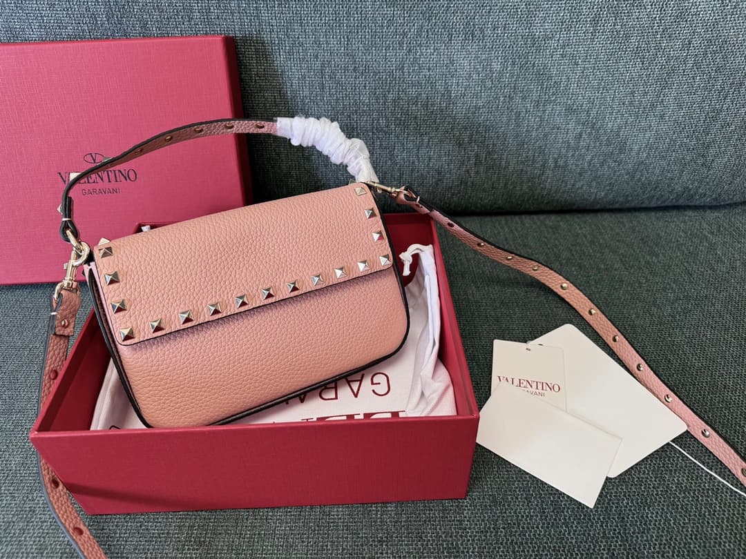 Valentino Garavani Mini Rockstud Grainy Leather Crossbody Bag in Nude Pink High