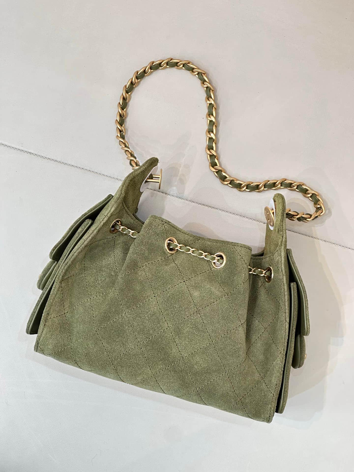 CHANEL 25 Mini Handbag AS5631 Suede &Gold-tone Metal Military Green TOP