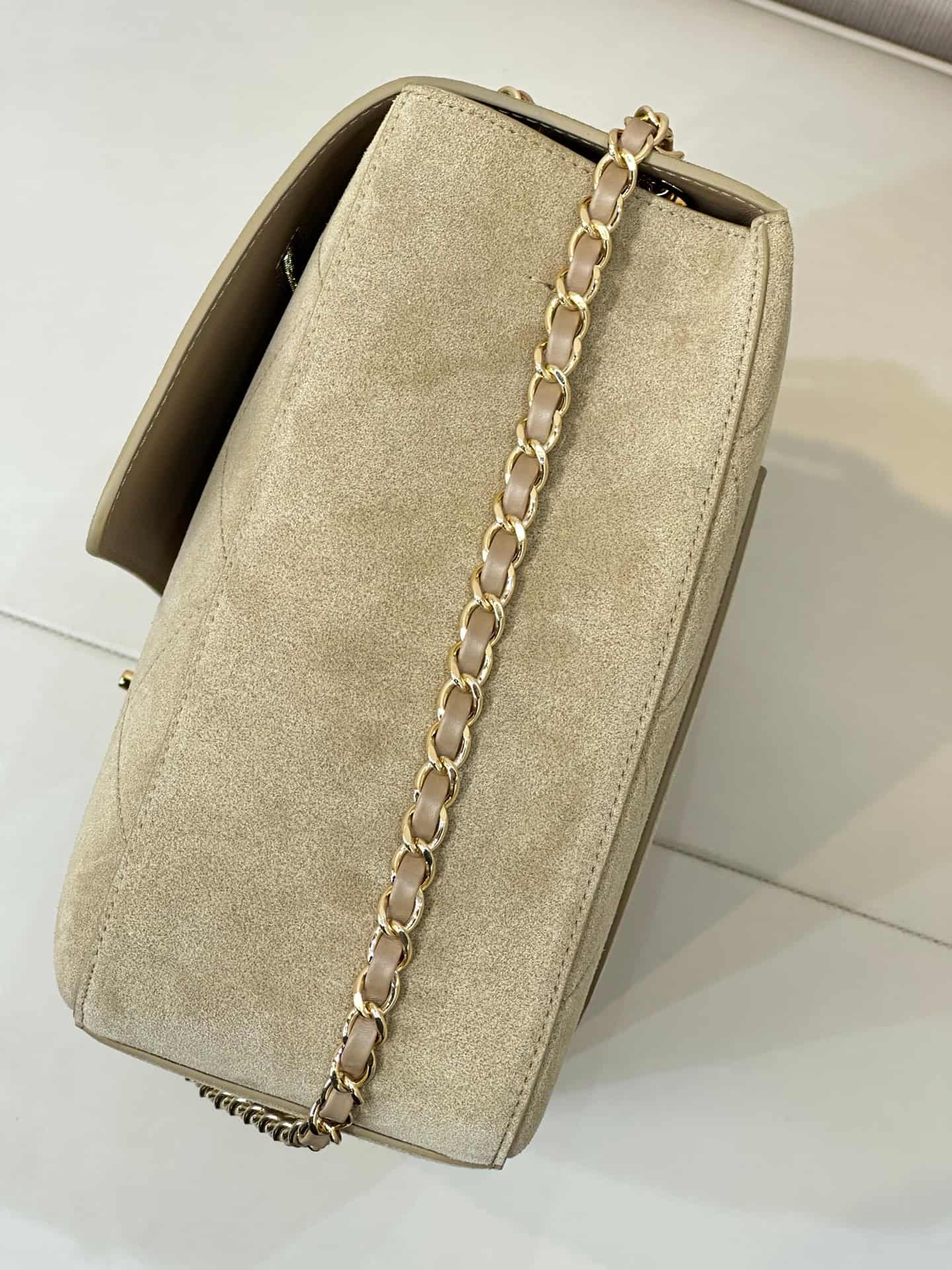 Chanel Maxi Flap bag Suede Calfskin & Gold-Tone Metal Dark Beige AS6234 TOP