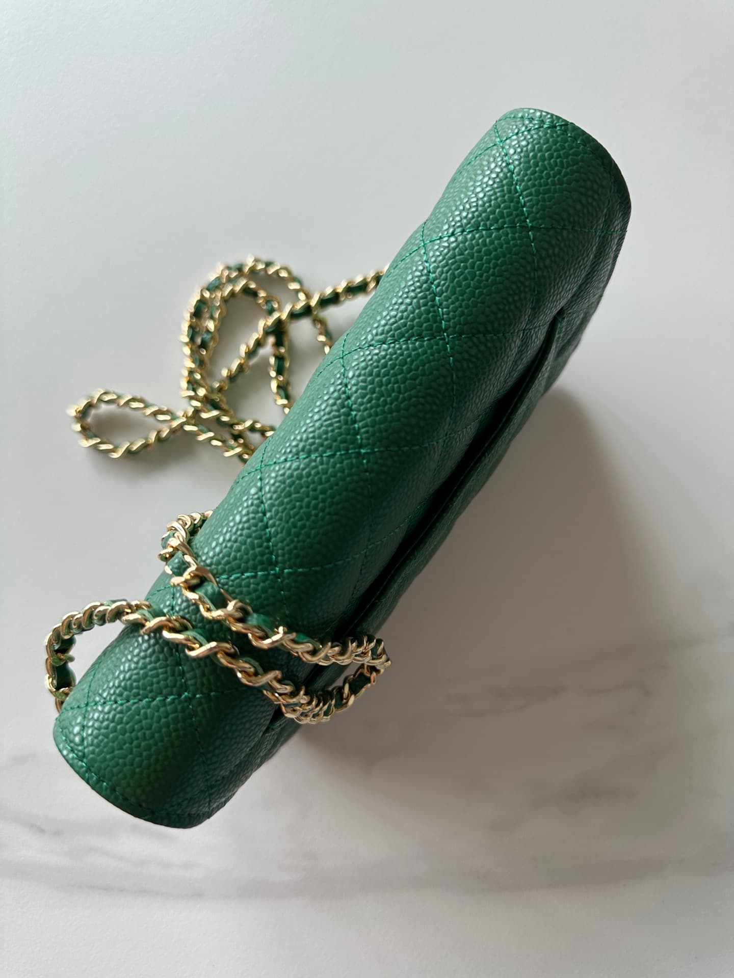 Chanel Classic Wallet on Chain Grained Shiny Calfskin & Gold-Tone Metal AP4241 Green High