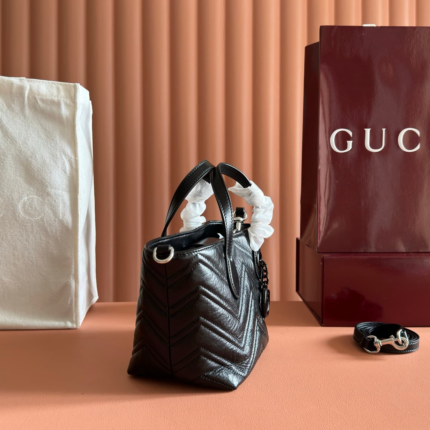 Gucci GG Marmont Small tote bag black leather ‎855391 High