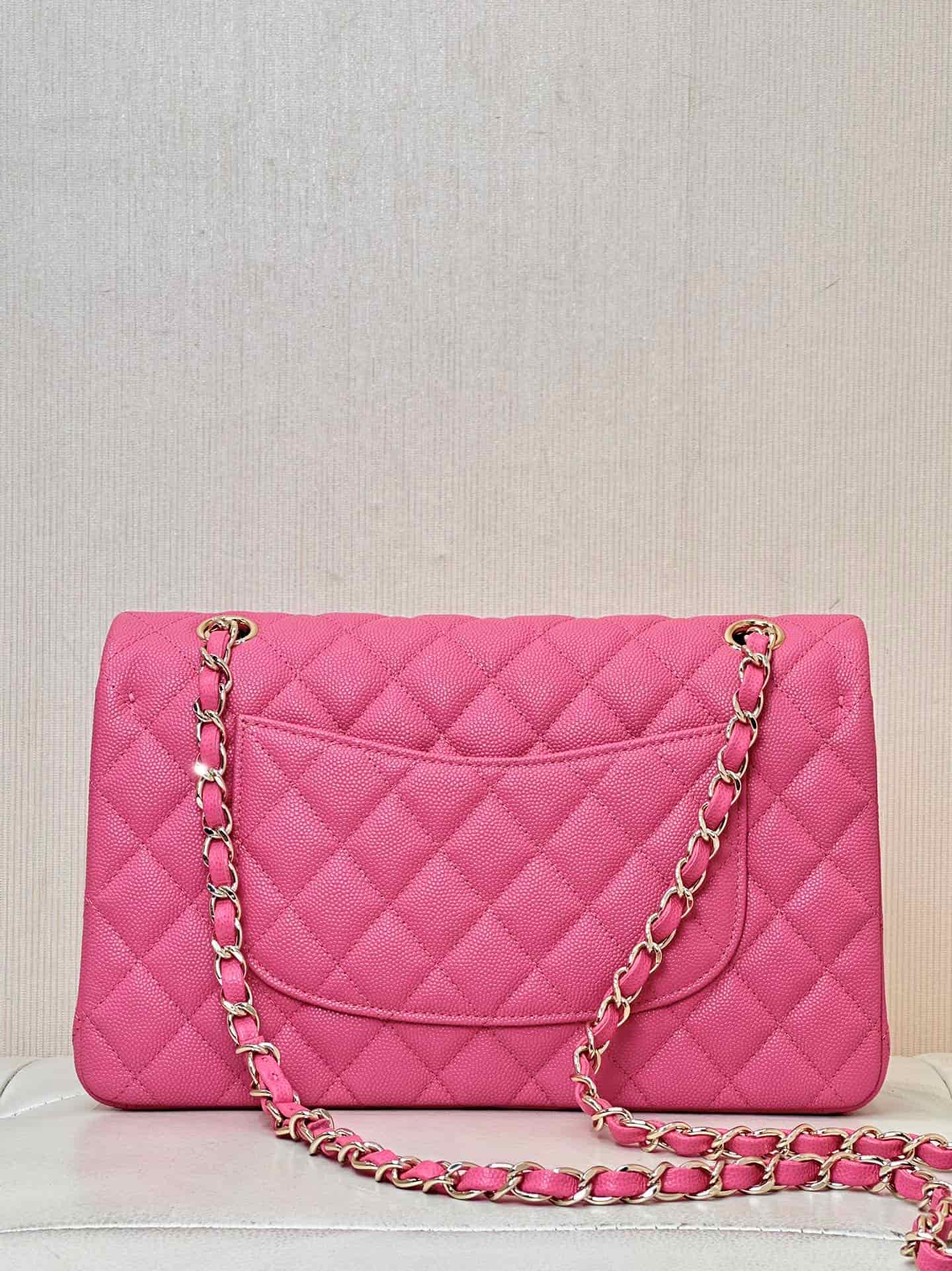 Chanel Medium CLASSIC HANDBAG Grained  Calfskin & Gold-Tone Metal Peach TOP