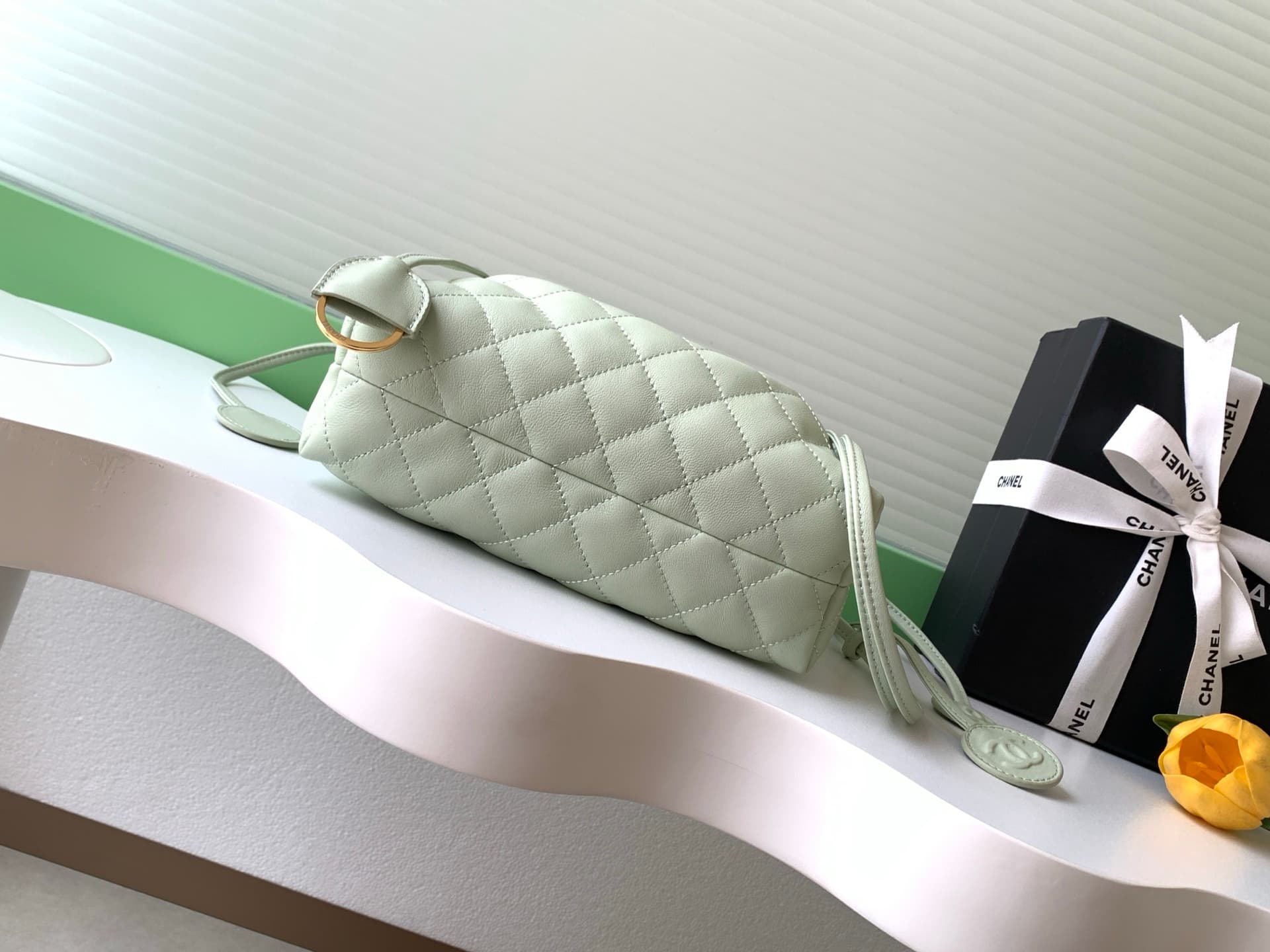 Chanel Clutch with Leather Strap Quilted Leather & Gold-tone Metal AP5227 Light Green A