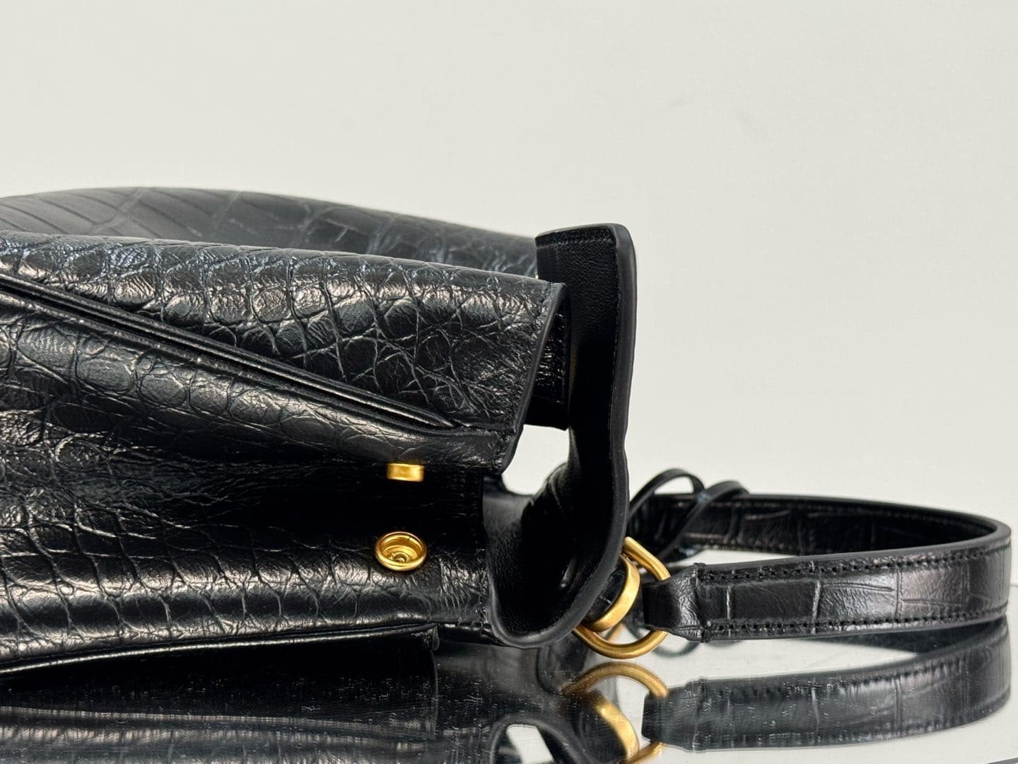 Balenciaga Rodeo Mini Bag in Black Crocodile Embossed Calfskin With Gold-Tone Metal TOP