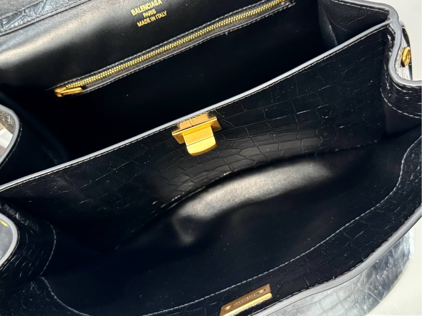 Balenciaga Rodeo Small Bag in Black Crocodile Embossed Calfskin With Gold-Tone Metal TOP