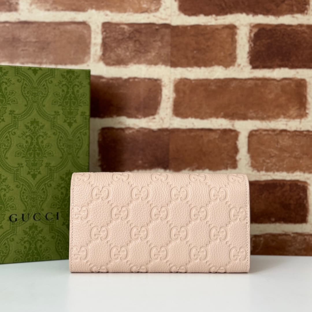 Gucci GG Emblem continental wallet Pink 815922 High