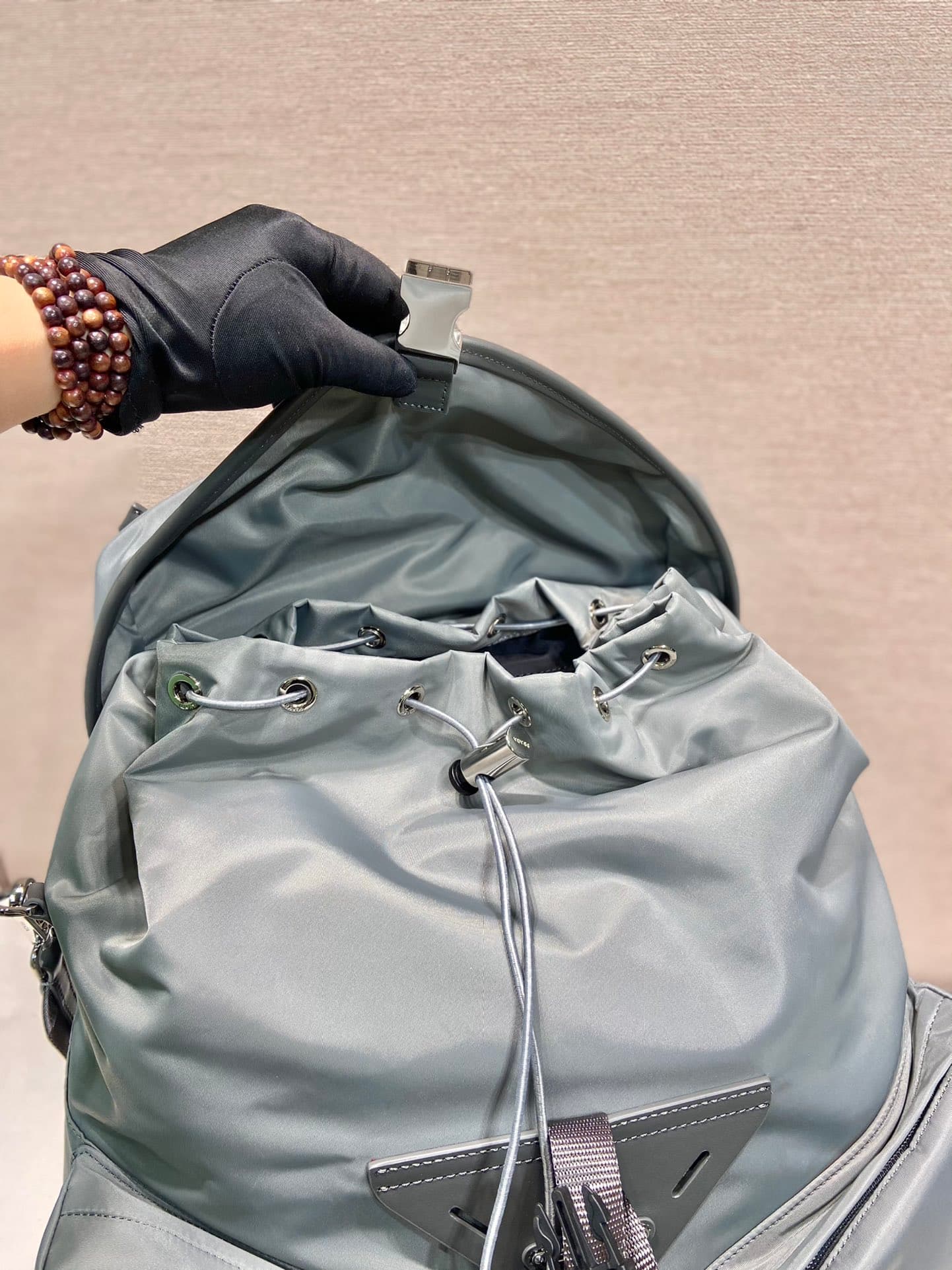Prada Re-Nylon and leather backpack Light Ice Blue 2VZ108 High