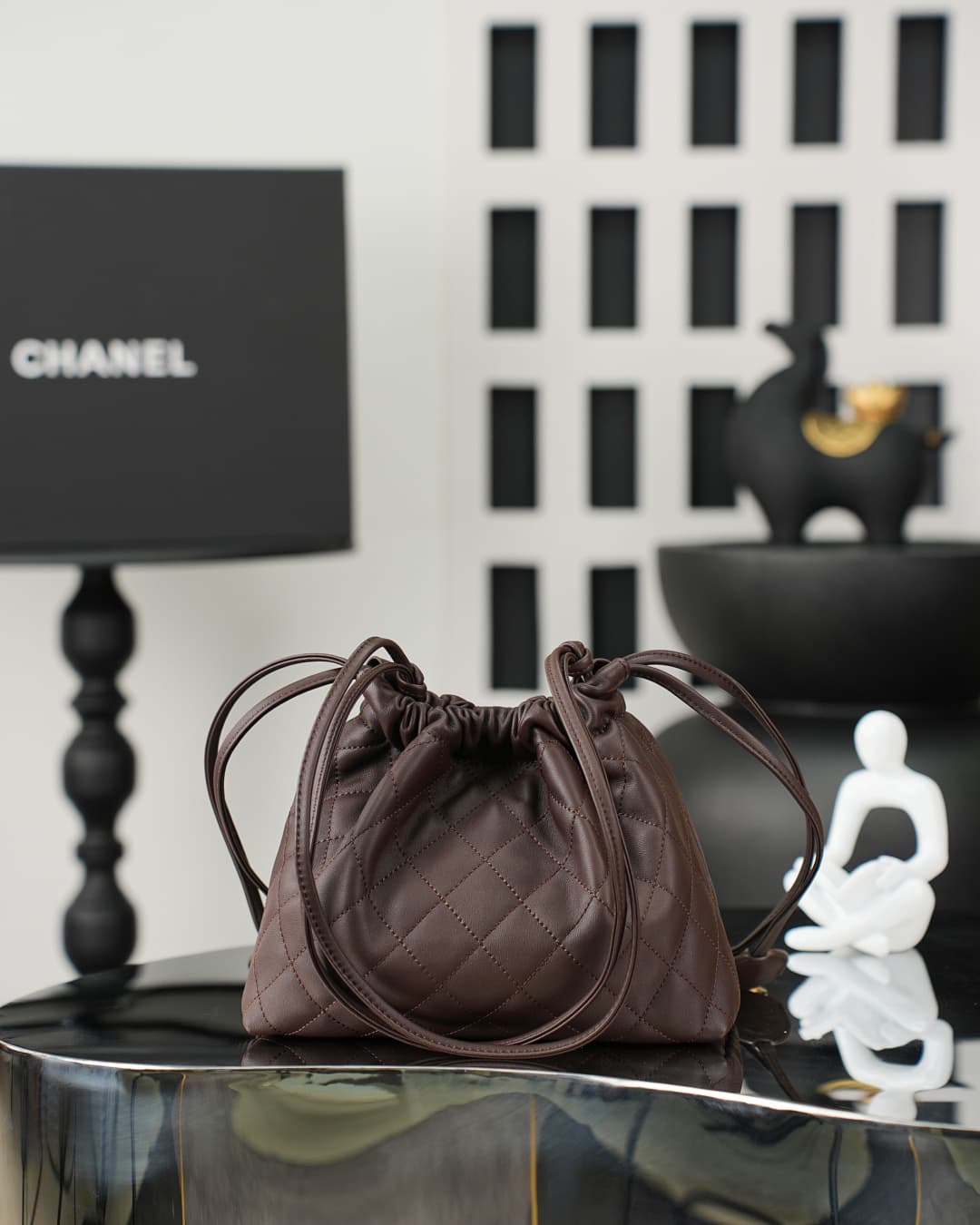 Chanel Clutch with Leather Strap Lambskin & Gold-tone Metal AP5228 Coffee  A