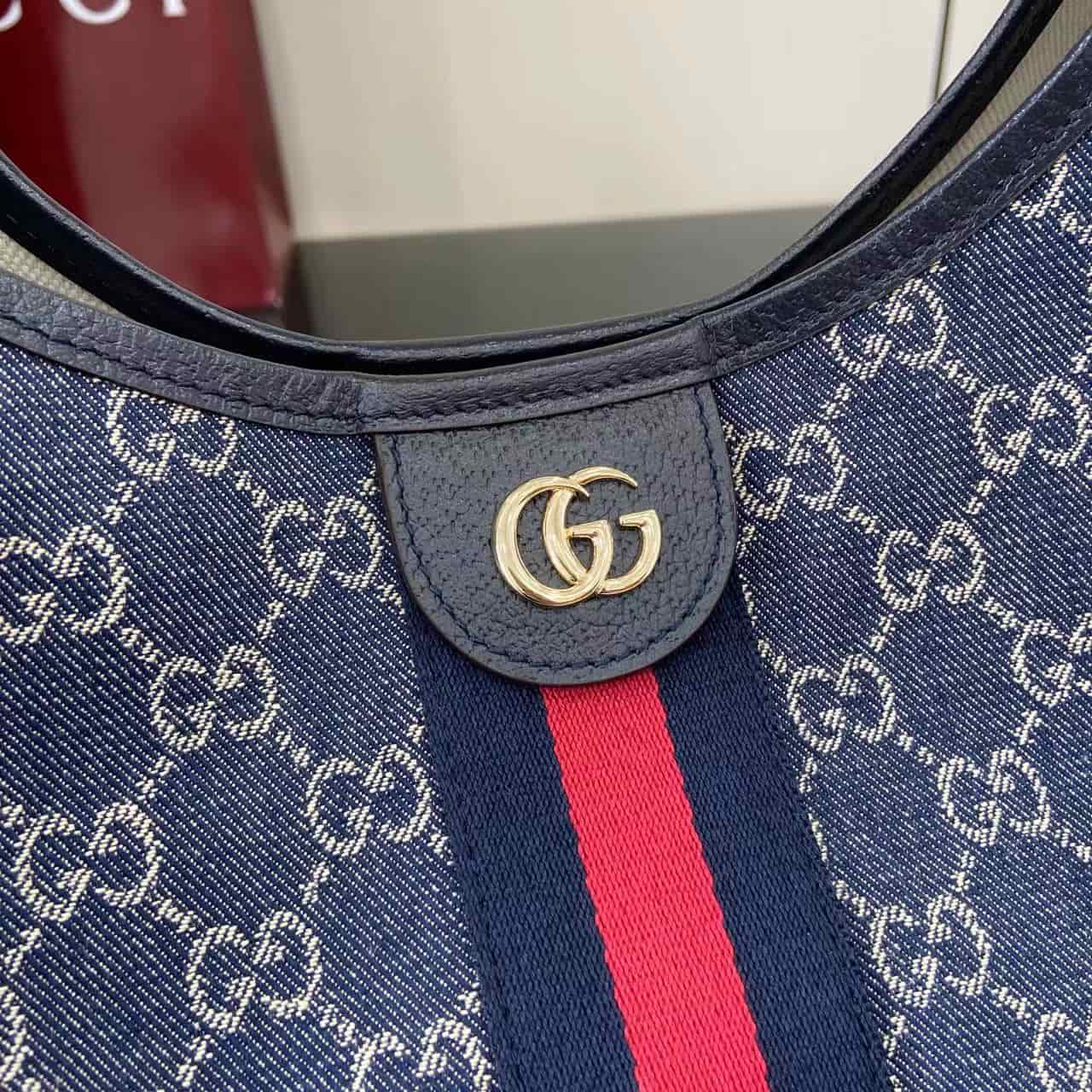 Gucci Giglio large tote bag blue and white GG denim 853971 High