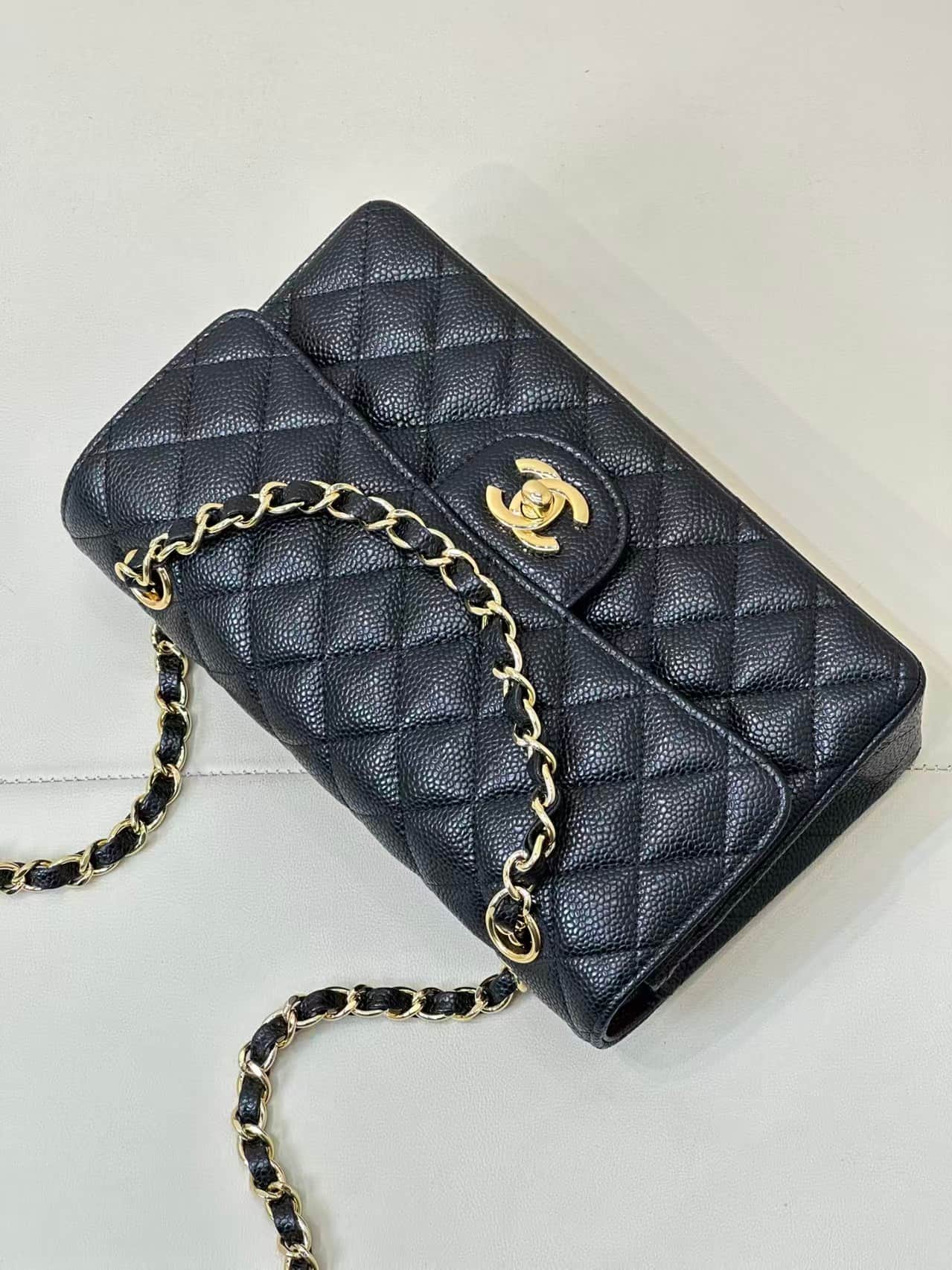 Chanel Small Classic Handbag Grained Calfskin & Gold-Tone Metal Black TOP