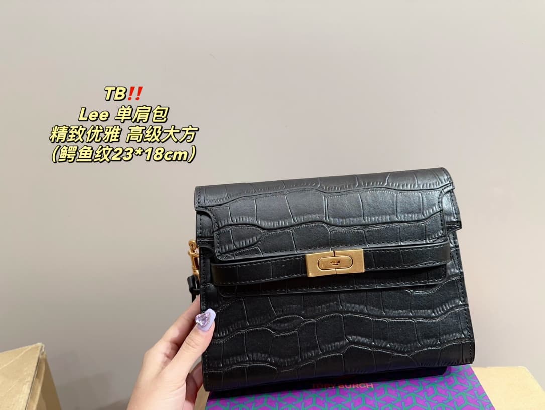 Tory Burch LEE RADZIWILL CROC-EMBOSSED SHOULDER BAG