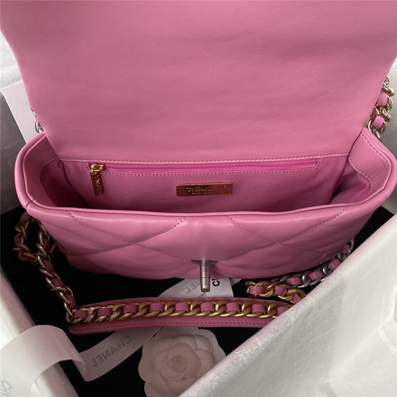 Chanel 19 Flap Bag Lambskin Dark Pink Silver High