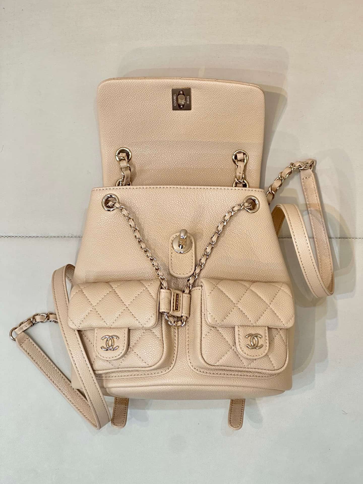 Chanel BACKPACK AS3860 Grained Shiny Calfskin & Gold-Tone Metal Beige TOP