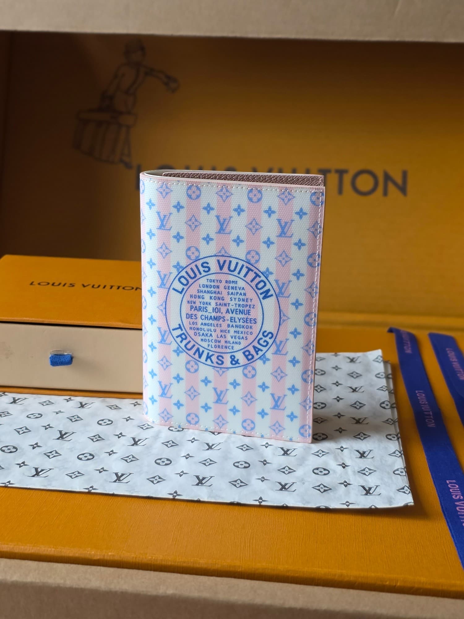 Louis Vuitton Passport Cover LV Stamp Blue Coated canvas M29034 High
