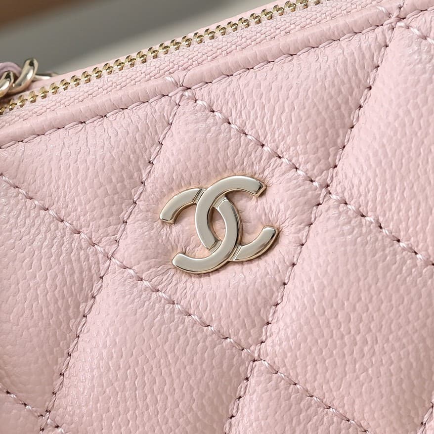 Chanel Chain Wallet Grained Shiny Calfskin & Gold-Tone Metal AS4704 Pink A