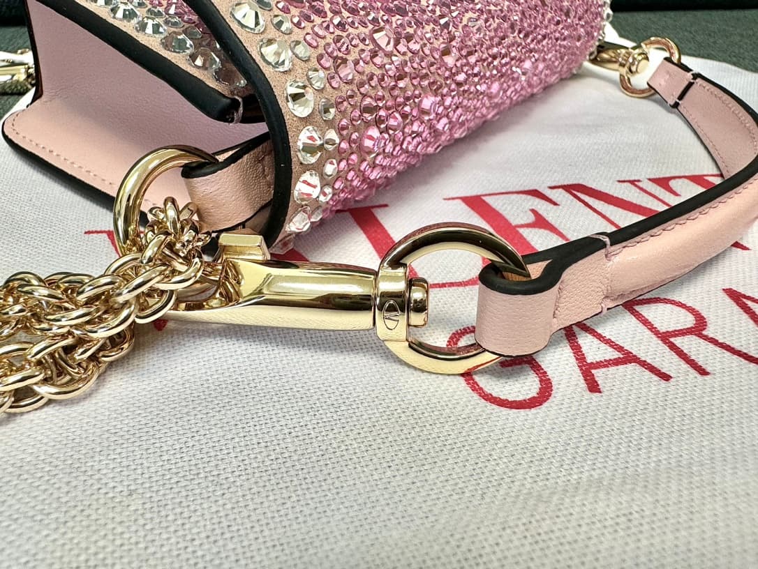 Valentino Garavani VLogo Loco Flap Embellished Leather Shoulder Bag Pink High