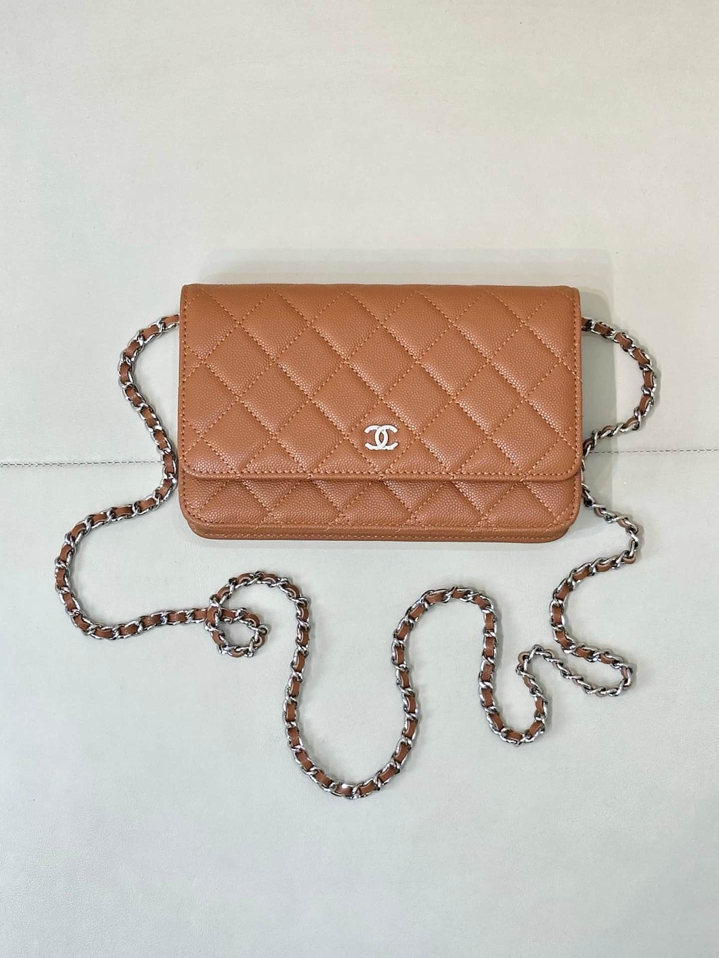 Chanel Wallet on Chain Grained Calfskin& Silver-tone Metal AP0250 Caramel TOP