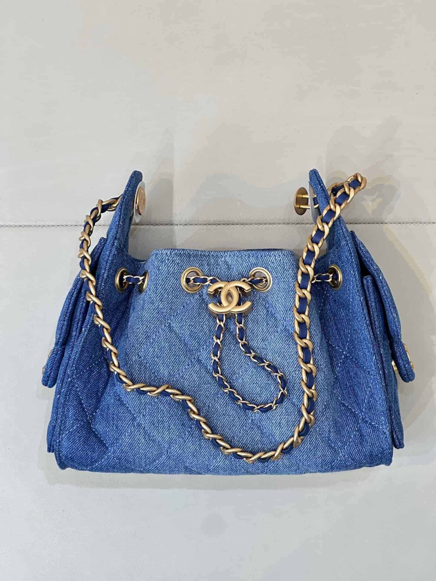 CHANEL 25 Mini Handbag AS5631 Denim &Gold-tone Metal Blue TOP