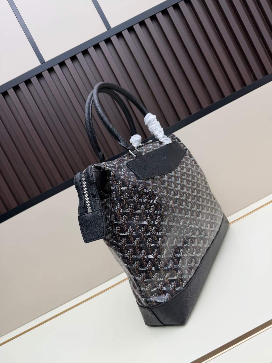 Goyard Cisalpin Document Case Black Chevron Print Coated Canvas Mid